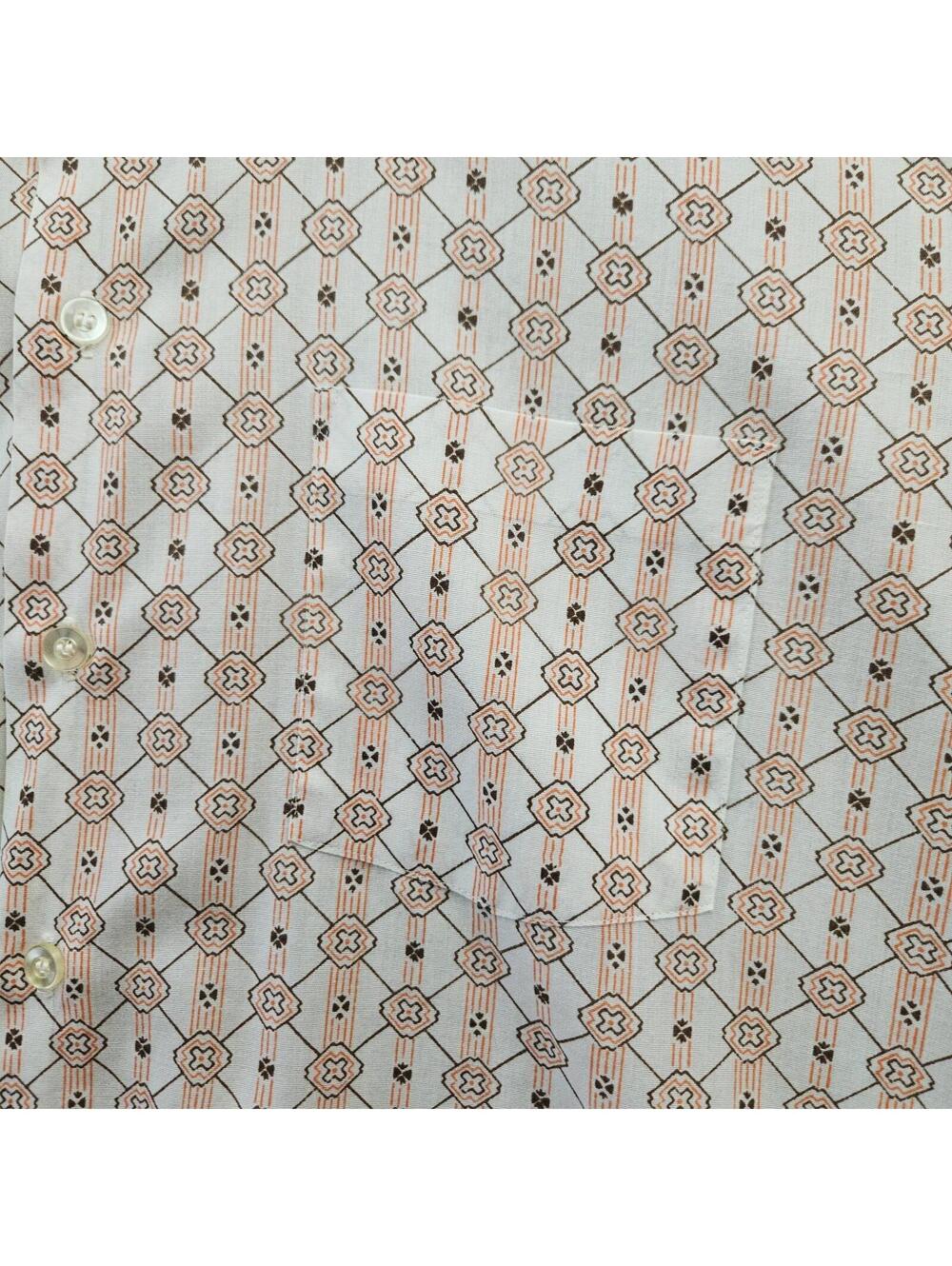 70's Vintage Shirt 17-36 Julliard Orange All Over Print Geometric w/Collar Stays - Picture 3 of 15